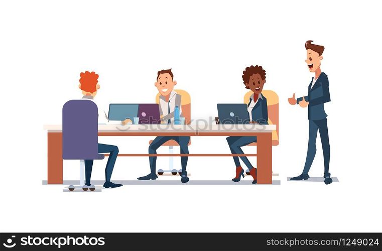 Office Fun Concept. Coworking Workspace. People Work in Office. Happy Workers in Workplace. Corporate Culture in Company. Cheerful Working Day. Business People Teamwork. Vector Flat Illustration.. People Work in Office. Vector Illustration.