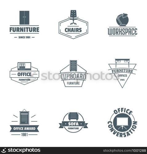 Office furniture logo set. Simple set of 9 office furniture vector logo for web isolated on white background. Office furniture logo set, simple style