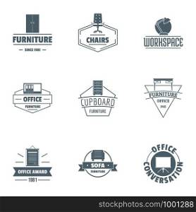 Office furniture logo set. Simple set of 9 office furniture vector logo for web isolated on white background. Office furniture logo set, simple style
