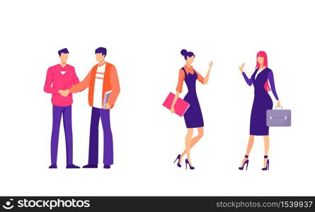 Office greetings to employees illustration. Female and male characters congratulate each other on implementation of business plan successful deadline financial flat growth of vector company.. Office greetings to employees illustration. Female and male characters congratulate each other.