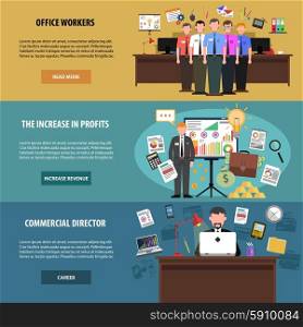 Office horizontal banner set with workers and director avatars isolated vector illustration. Office Banner Set