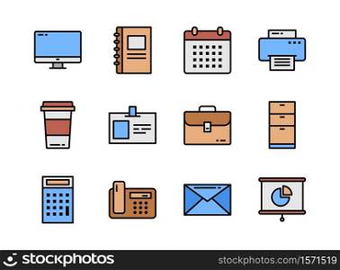 Office icon set colorline style. Symbols for website, magazine, app and design.