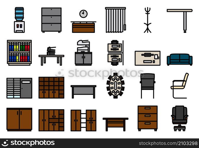 Office Icon Set. Editable Bold Outline With Color Fill Design. Vector Illustration.