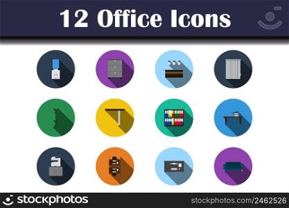 Office Icon Set. Flat Design With Long Shadow. Vector illustration.