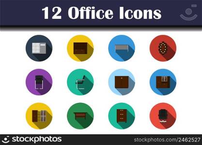 Office Icon Set. Flat Design With Long Shadow. Vector illustration.