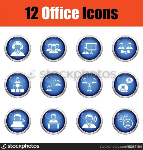 Office icon set. Glossy button design. Vector illustration.