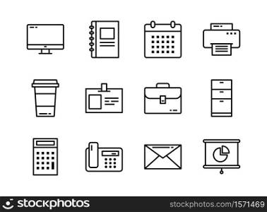 Office icon set outline style. Symbols for website, magazine, app and design.