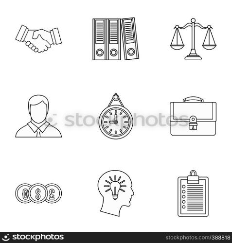 Office icons set. Outline illustration of 9 office vector icons for web. Office icons set, outline style