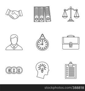 Office icons set. Outline illustration of 9 office vector icons for web. Office icons set, outline style