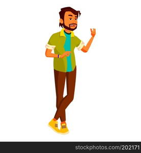 Office Indian Worker Vector. Adult Business Male. Successful Corporate Officer, Clerk, Servant. Scene. Isolated Flat Character Illustration