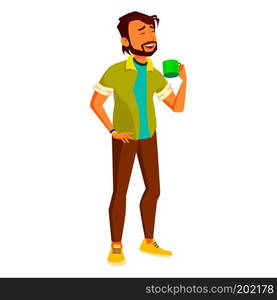 Office Indian Worker Vector. Adult Business Male. Successful Corporate Officer, Clerk, Servant. Scene. Isolated Flat Character Illustration