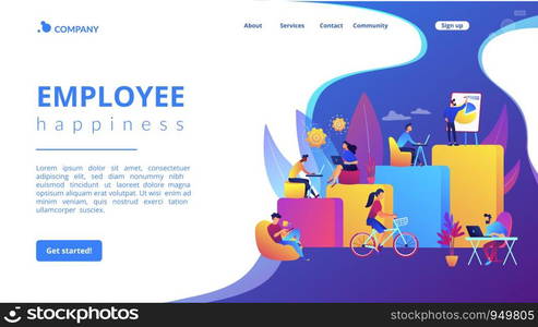 Office interior. People working in creative workspace on open space. Modern workplace, employee happiness, how to boost productivity concept. Website homepage landing web page template.. Modern workplace concept landing page