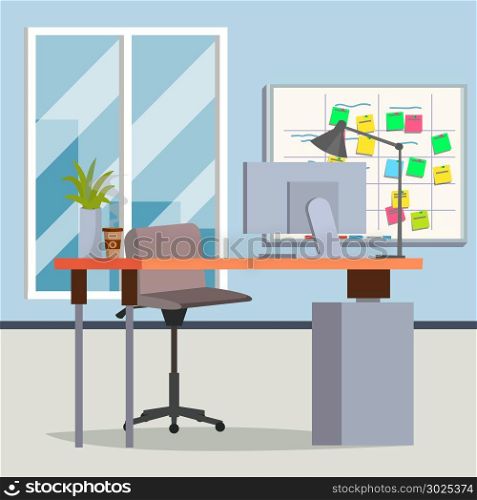 Office Interior Vector. Modern Workplace. Interior Office Room. Flat Illustration. Office Interior Vector. Modern Interior Design. Business Office Workplace. Flat Illustration