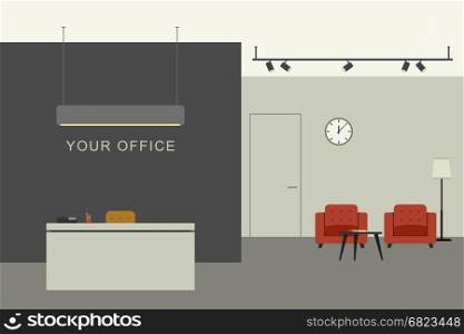 Office interior with reception. Office interior in flat style with reception and waiting area.