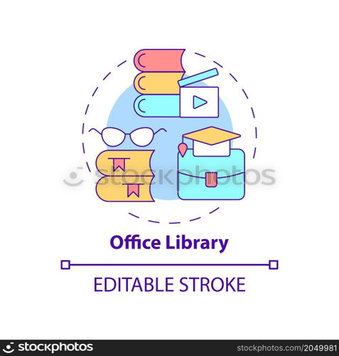 Office library concept icon. Employee rest and learning. Reading zone abstract idea thin line illustration. Isolated outline drawing. Editable stroke. Roboto-Medium, Myriad Pro-Bold fonts used. Office library concept icon