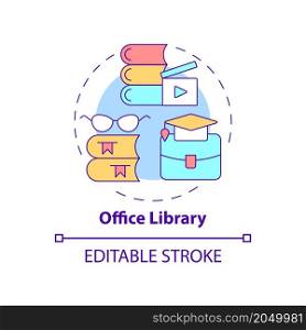 Office library concept icon. Employee rest and learning. Reading zone abstract idea thin line illustration. Isolated outline drawing. Editable stroke. Roboto-Medium, Myriad Pro-Bold fonts used. Office library concept icon