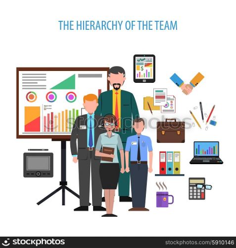 Office life concept with flat business hierarchy icons set vector illustration. Office Concept Flat