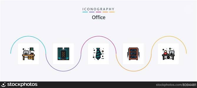 Office Line Filled Flat 5 Icon Pack Including front. counter. tie. clerk. office draw