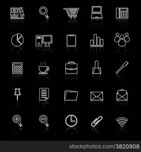 Office line icon reflect on black background, stock vetor