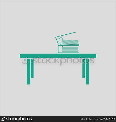Office low table icon. Gray background with green. Vector illustration.
