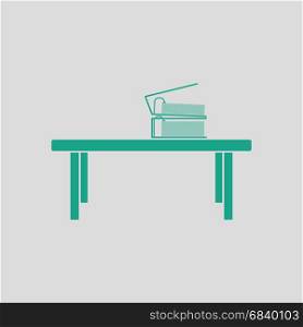 Office low table icon. Gray background with green. Vector illustration.