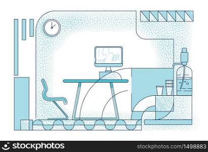 Office manager workplace design outline vector illustration. Modern business center room interior contour composition on white background. Contemporary office furniture simple style drawing