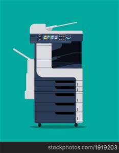 Office multifunction machine. Printer copy scanner device. Proffesional printing station. Vector illustration in flat style. Office multifunction machine.