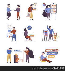 Office people. Business characters professional workers managers conversation meeting persons garish vector flat illustrations. People businesswoman and businessman, staff business. Office people. Business characters professional workers managers conversation meeting persons garish vector flat illustrations