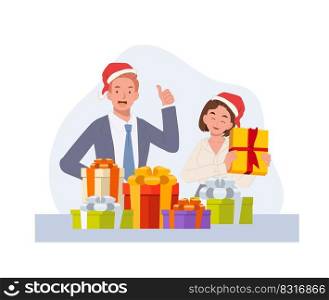Office people celebrate Christmas. Office christmas party vector illustration