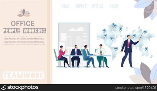 Office People Working Flat Vector Web Banner, Landing Page Template with Business Leader, Employee Presenting Investment Project, Company Strategy to Partners, Investors or Colleagues Illustration