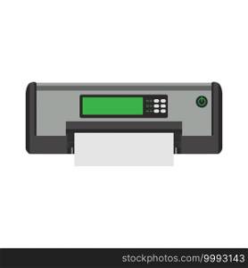 Office printer technology vector illustration. Computer printer paper machine equipment design icon. Document printout symbol device. Multifunction office copier business machine. Inkjet sign