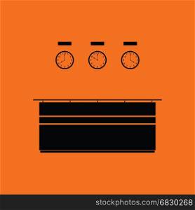 Office reception desk icon. Orange background with black. Vector illustration.