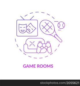 Office recreation room concept icon. Table games playing area. Work playroom abstract idea thin line illustration. Isolated outline drawing. Roboto-Medium, Myriad Pro-Bold fonts used. Office recreation room concept icon