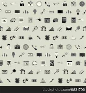 Office seamless pattern. Seamless pattern with various icons of office subjects on grey background