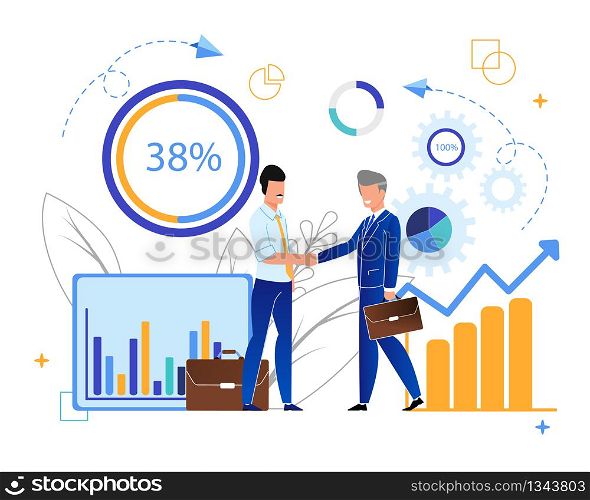 Office Situation Meeting Deadlines Cartoon Flat. Download 38 Percent. Contractual Relationship between Businessmen. Manager Men in Business Suits Welcome Shaking Hands. Vector Illustration.