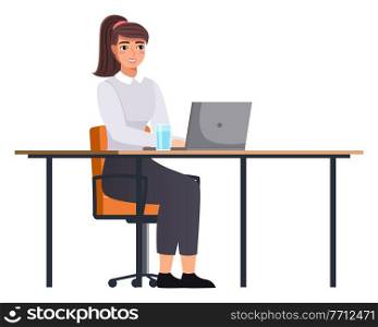 Office staff, manager work and communication. Office worker at the table. Business employees on their workspace. Co-worker. Business woman or a clerk working at his office workplace flat style. Business employees on their workspace. Co-worker. Businessman or a clerk