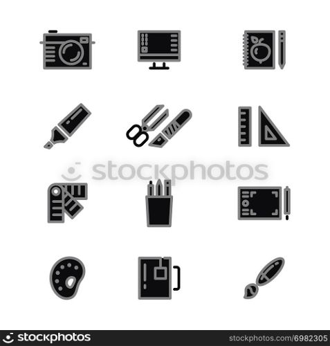 Office statonery, creative and graphic design tools line icons. Creative graphic design stationery, vector illustration. Office statonery, creative and graphic design tools line icons