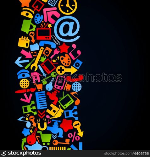 Office subjects on a black background. A vector illustration