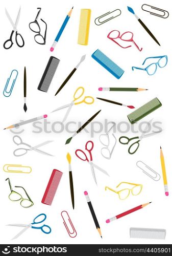 Office subjects2. Set of office subjects of different colour. A vector illustration