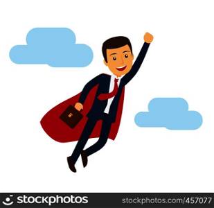 Office superman flying icon. Businessman in superhero suit vector illustration. Office superman flying icon