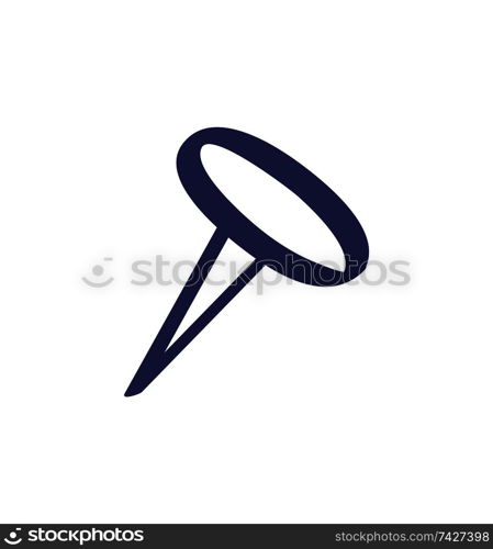 Office supply item pin for papers icon vector. Metallic object to put memos and notices on notice board. Pushpin with sharp needle top for fixation. Office Supply Item Pin for Papers Icon Vector