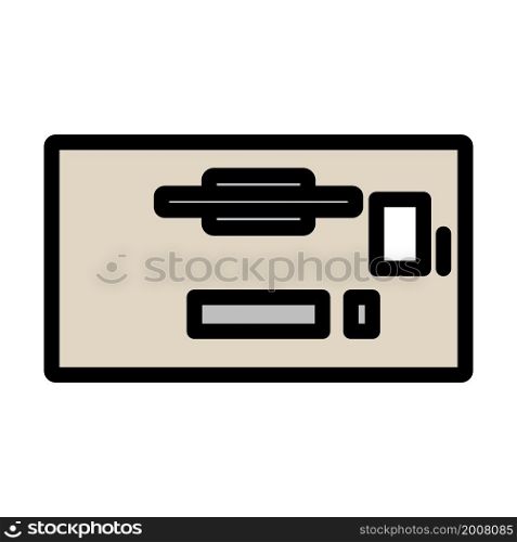 Office Table Top View Icon. Editable Bold Outline With Color Fill Design. Vector Illustration.