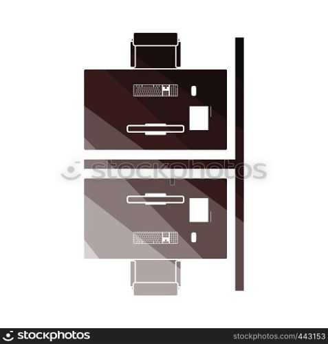 Office table top view icon. Flat color design. Vector illustration.