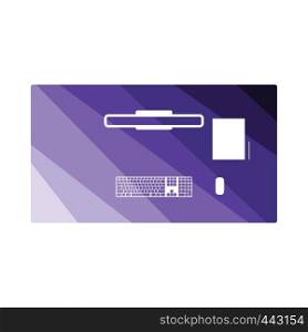 Office table top view icon. Flat color design. Vector illustration.