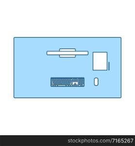 Office table top view icon. Thin Line With Blue Fill Design. Vector Illustration.