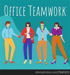 Office teamwork social media post mockup. Colleagues at lunchtime. Advertising web banner design template. Social media booster, content layout. Promotion poster, print ads with flat illustrations