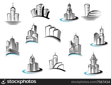 Office, telecommunication, buildings and residential building symbols set. Suitable for architecture, real estate industry or any logo design