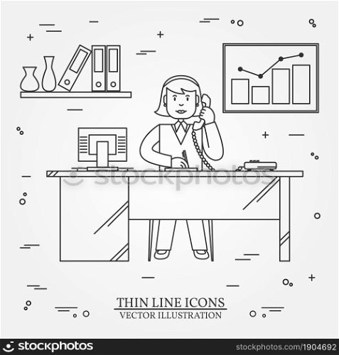 Office woman , Business woman. Thin line icon for web and mobile. Vector.
