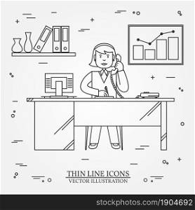 Office woman , Business woman. Thin line icon for web and mobile. Vector.