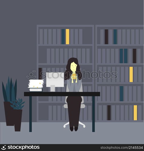 Office woman drinking tea.Vector illustration.